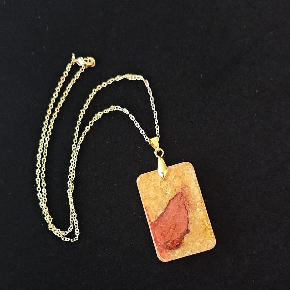 Hand Crafted Gold Necklace with Unique Brown Pendant